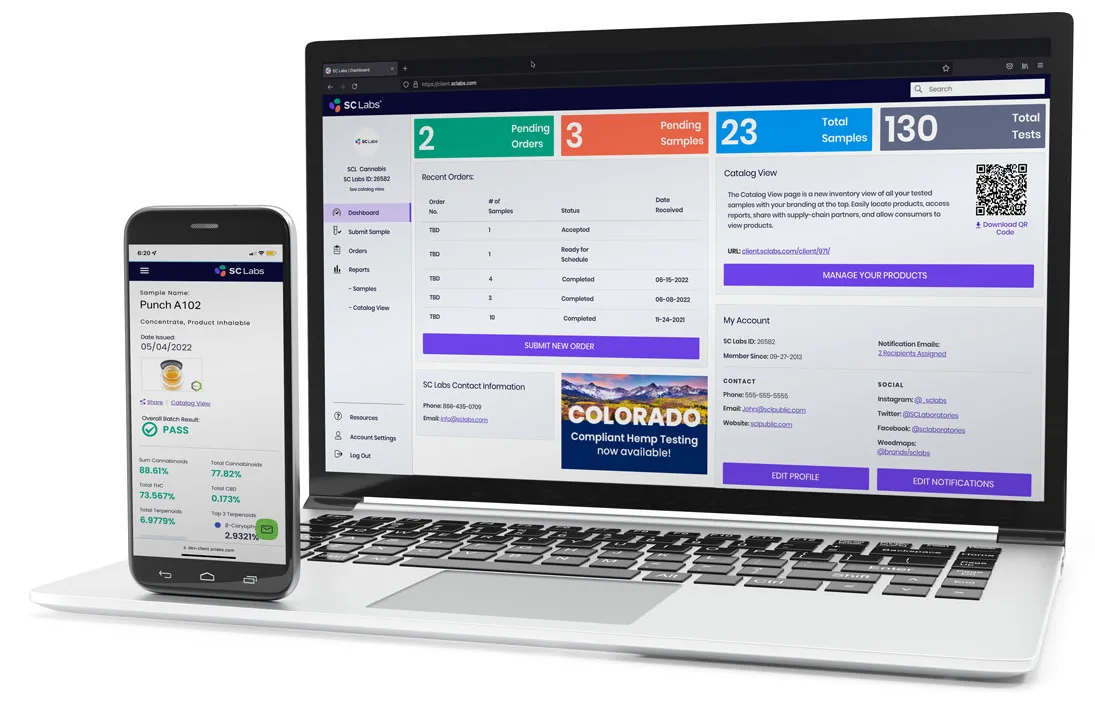 SC Labs Client Service Portal on laptop and mobile